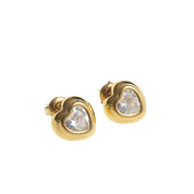 BEZEL HEART STUDS best gold plated tarnish and water resistant piece by Irish Jewellery brand - Lynott Jewellery