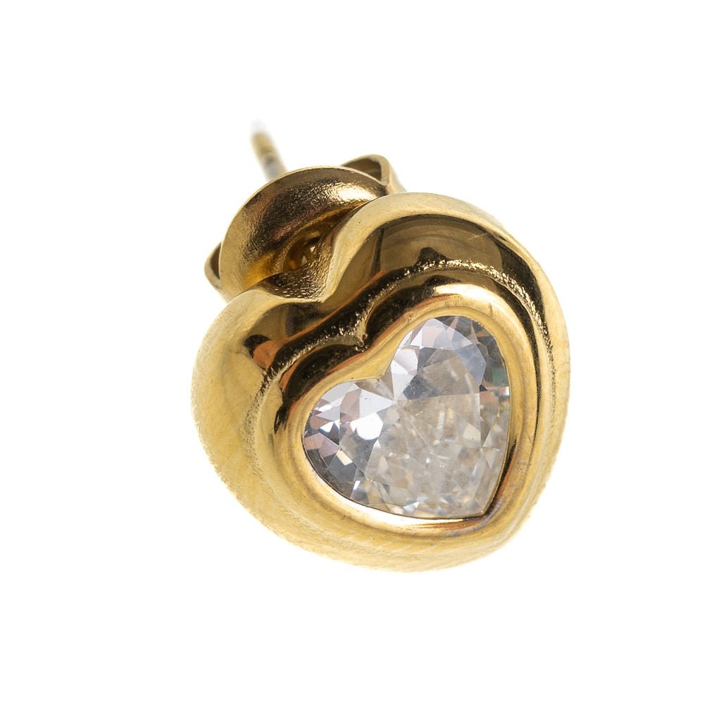BEZEL HEART STUDS best gold plated tarnish and water resistant piece by Irish Jewellery brand - Lynott Jewellery