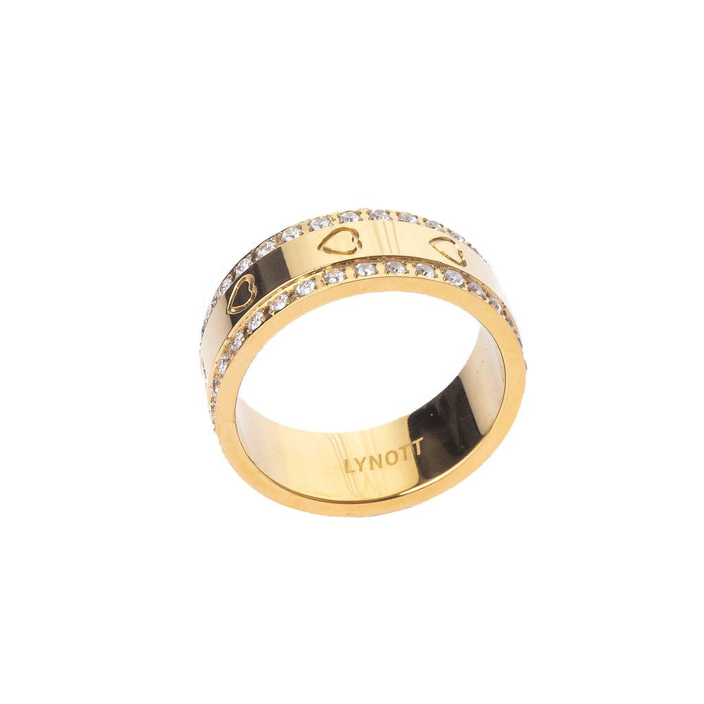 CRYSTAL HEART CUPID RING best gold plated tarnish and water resistant piece by Irish Jewellery brand - Lynott Jewellery