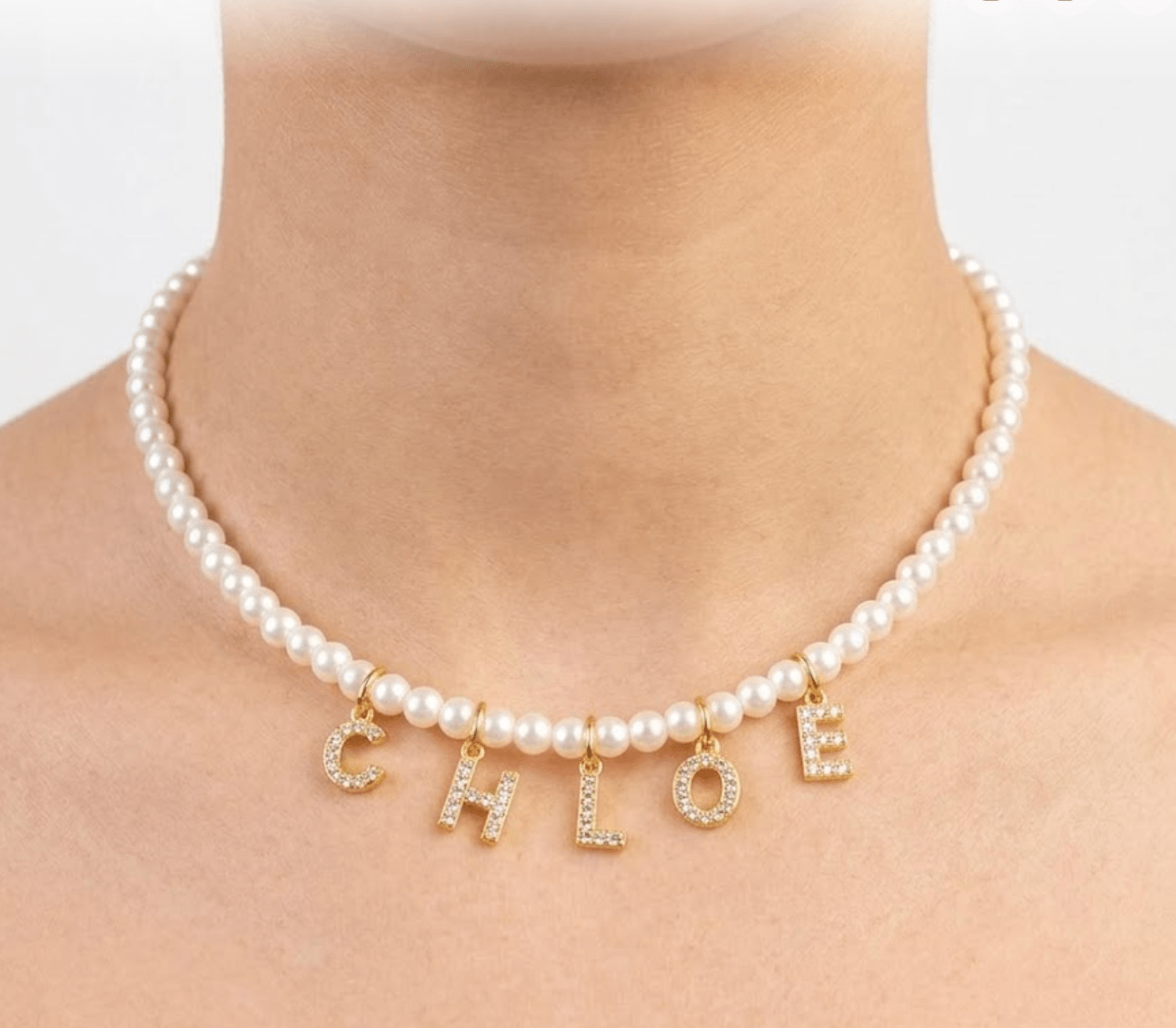 PEARL NAME NECKLACE best gold plated tarnish and water resistant piece by Irish Jewellery brand - Lynott Jewellery
