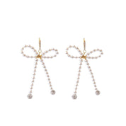 PEARL BOW EARRINGS best gold plated tarnish and water resistant piece by Irish Jewellery brand - Lynott Jewellery
