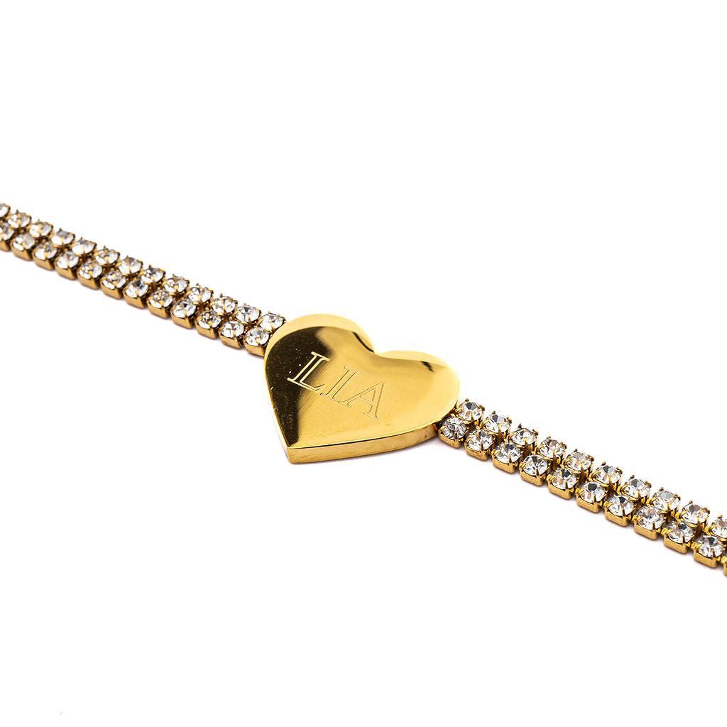 DOUBLE TENNIS HEART ENGRAVABLE BRACELET best gold plated tarnish and water resistant piece by Irish Jewellery brand - Lynott Jewellery