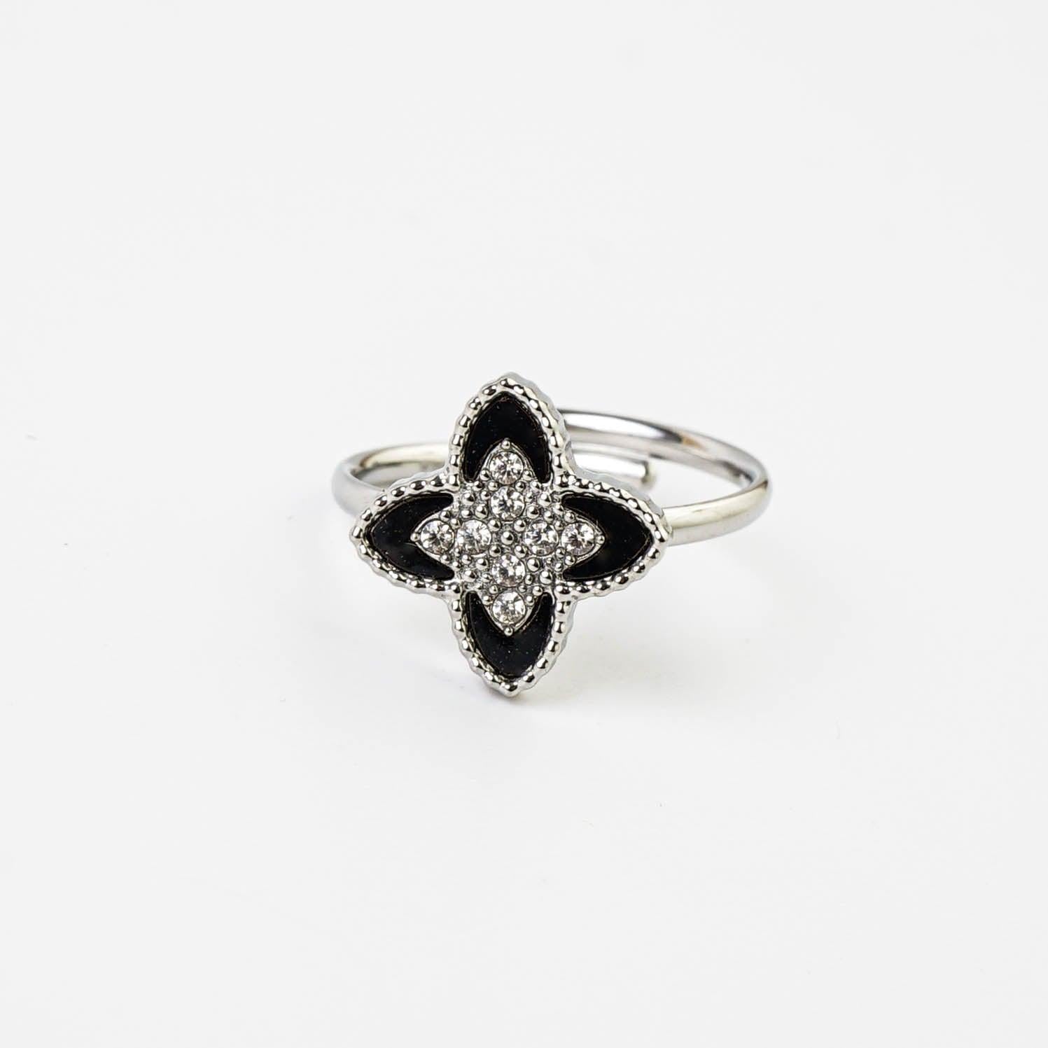 PASSIONATE ADJUSTABLE CLOVER RING BLACK best gold plated tarnish and water resistant piece by Irish Jewellery brand - Lynott Jewellery