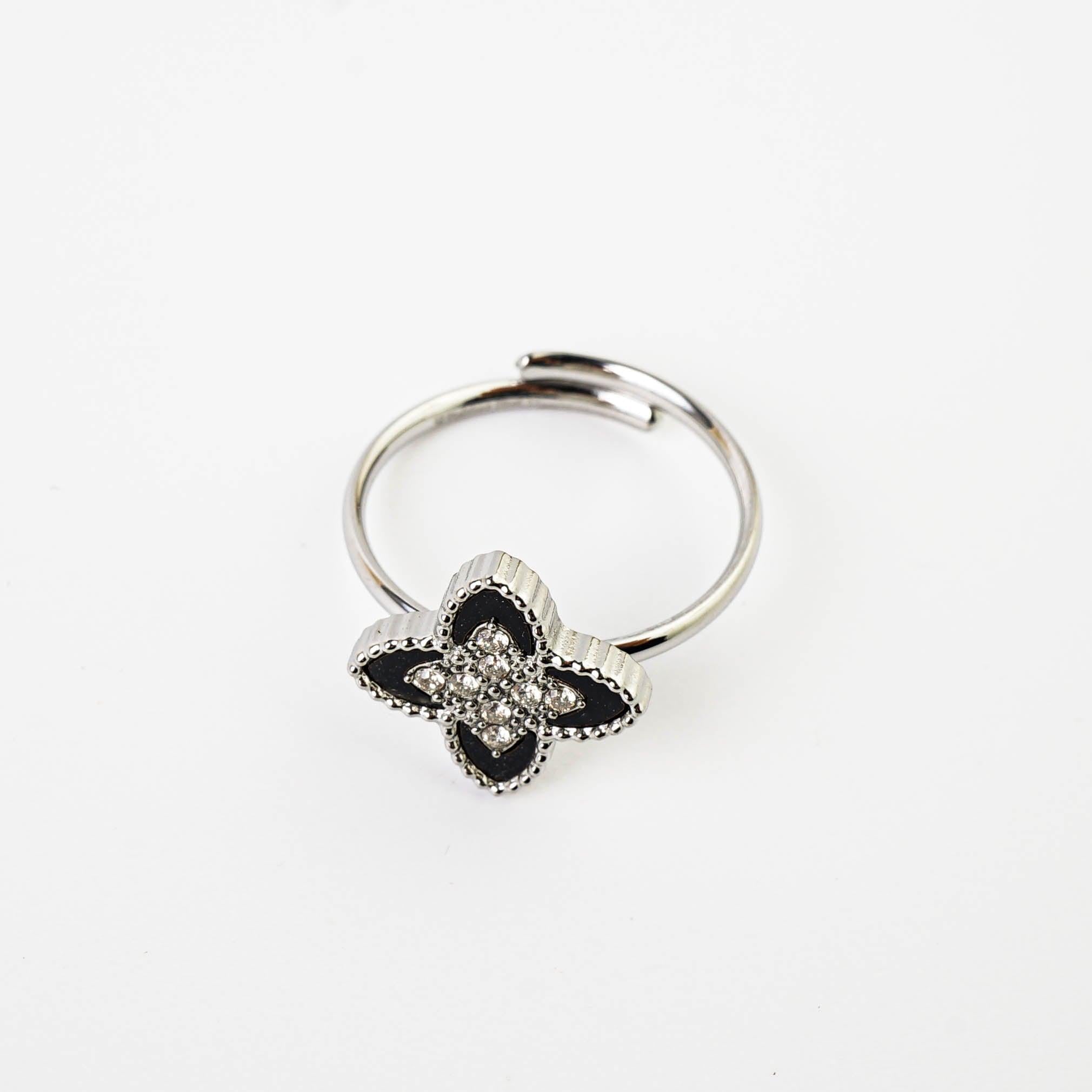 PASSIONATE ADJUSTABLE CLOVER RING BLACK best gold plated tarnish and water resistant piece by Irish Jewellery brand - Lynott Jewellery