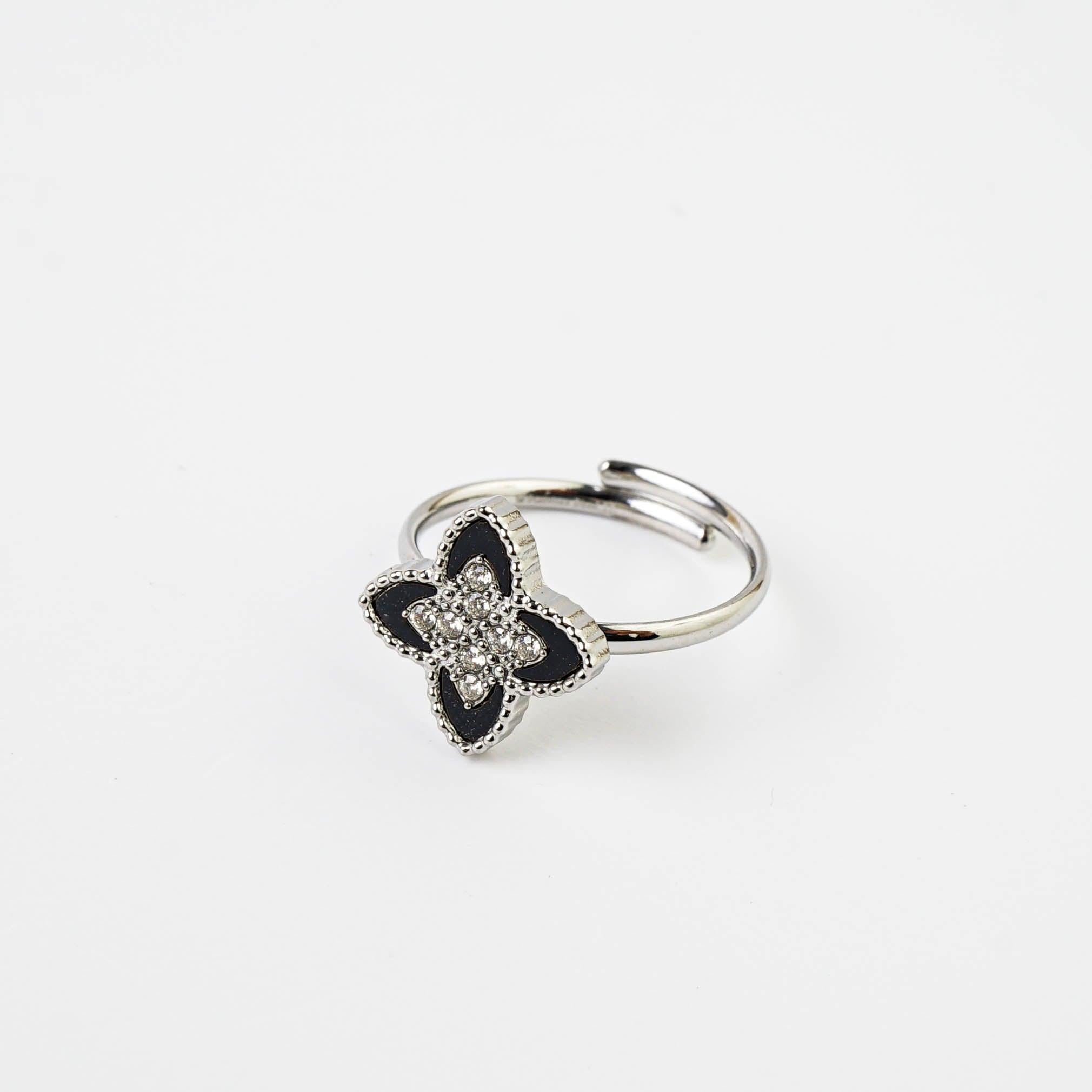 PASSIONATE ADJUSTABLE CLOVER RING BLACK best gold plated tarnish and water resistant piece by Irish Jewellery brand - Lynott Jewellery