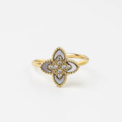 PASSIONATE ADJUSTABLE CLOVER RING WHITE best gold plated tarnish and water resistant piece by Irish Jewellery brand - Lynott Jewellery