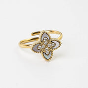 PASSIONATE ADJUSTABLE CLOVER RING WHITE best gold plated tarnish and water resistant piece by Irish Jewellery brand - Lynott Jewellery