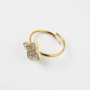 PASSIONATE ADJUSTABLE CLOVER RING WHITE best gold plated tarnish and water resistant piece by Irish Jewellery brand - Lynott Jewellery