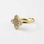 PASSIONATE ADJUSTABLE CLOVER RING WHITE best gold plated tarnish and water resistant piece by Irish Jewellery brand - Lynott Jewellery