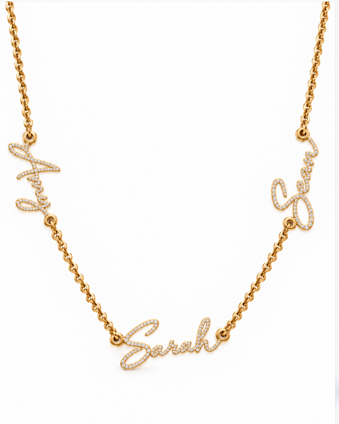Personalised Triple Crystal Name Script Necklace
