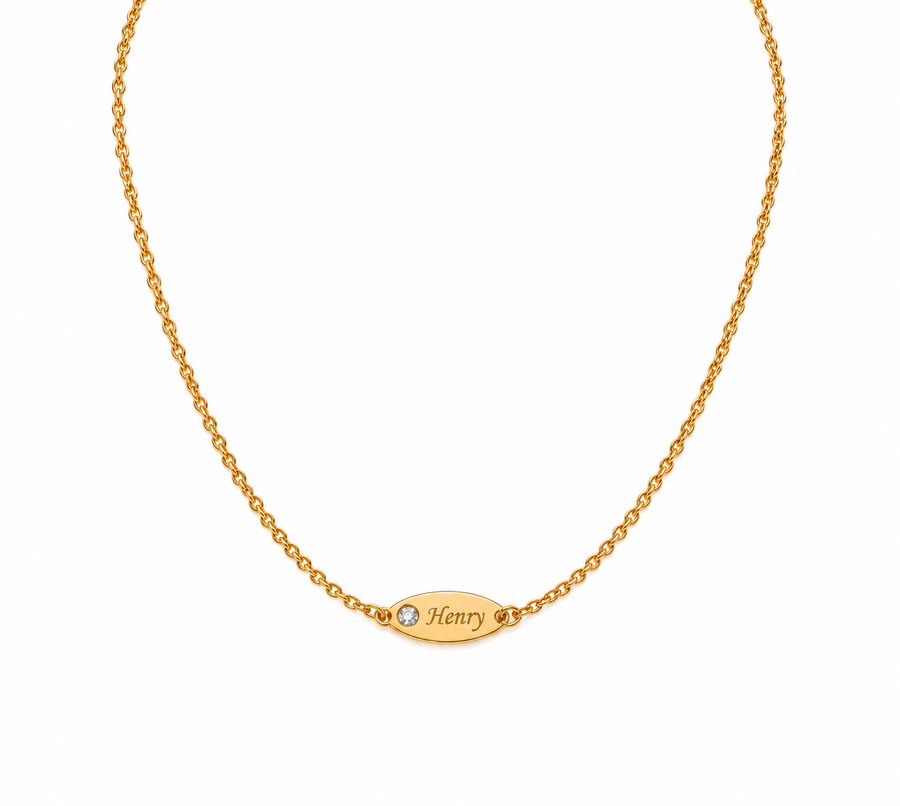 Personalised Single Oval Name and Birthstone Necklace