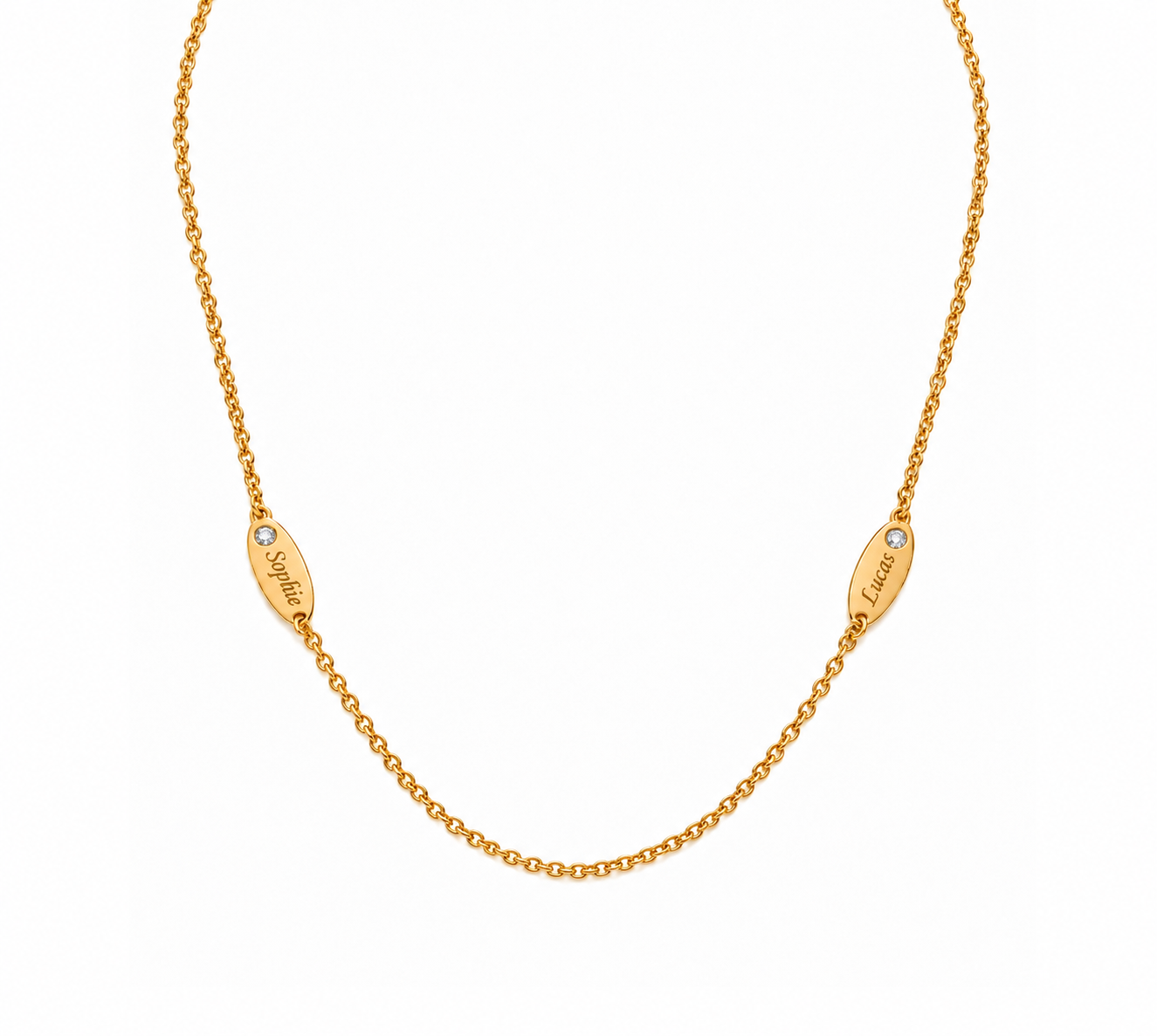 Personalised Double Oval Name and Birthstone Necklace