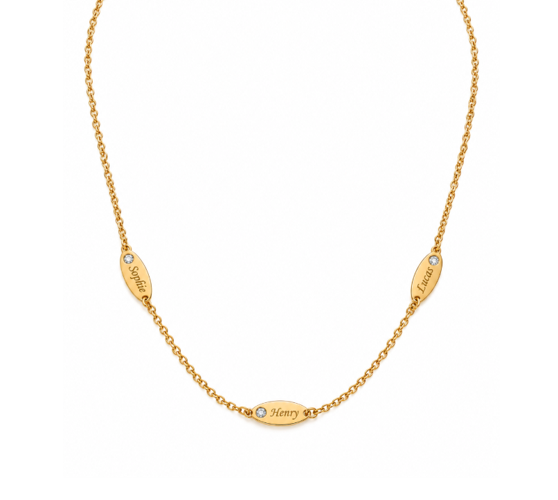 Personalised Triple Oval Name and Birthstone Necklace