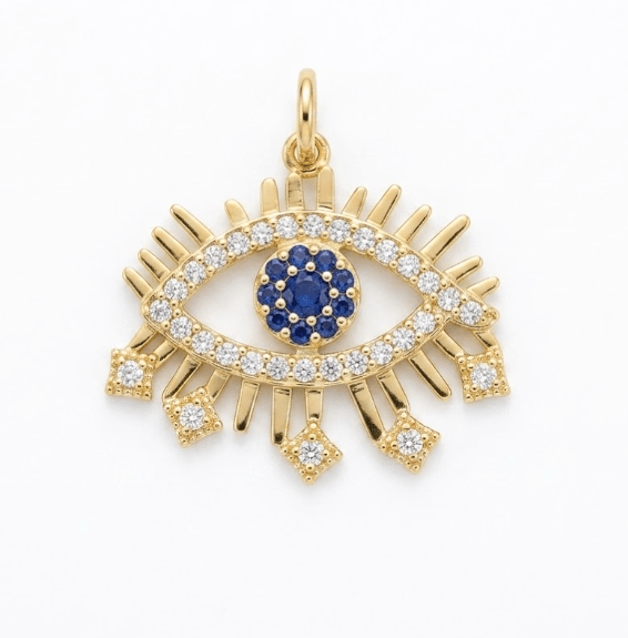 LARGE SPARKLE EVIL EYE CHARM best gold plated tarnish and water resistant piece by Irish Jewellery brand - Lynott Jewellery