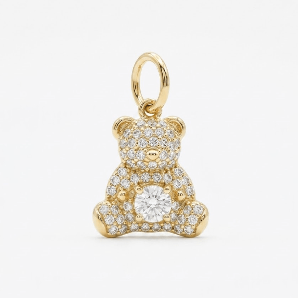 TEDDY BEAR DIAMOND CHARM best gold plated tarnish and water resistant piece by Irish Jewellery brand - Lynott Jewellery