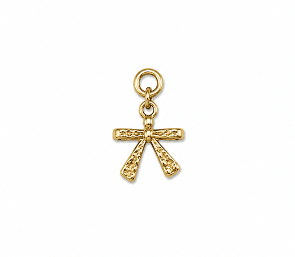 DELICATE BOW CHARM best gold plated tarnish and water resistant piece by Irish Jewellery brand - Lynott Jewellery
