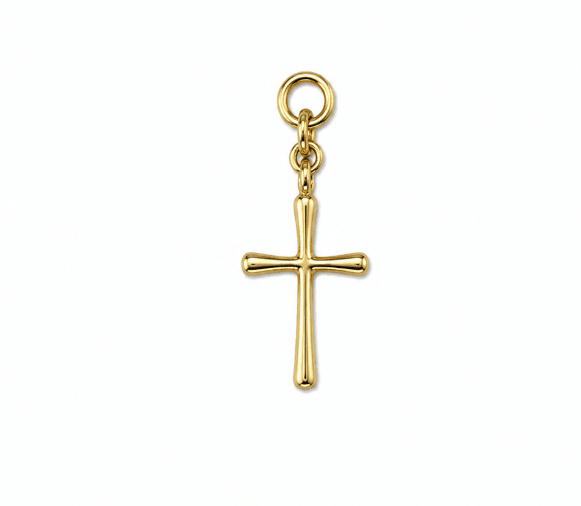 CURVED CROSS CHARM best gold plated tarnish and water resistant piece by Irish Jewellery brand - Lynott Jewellery