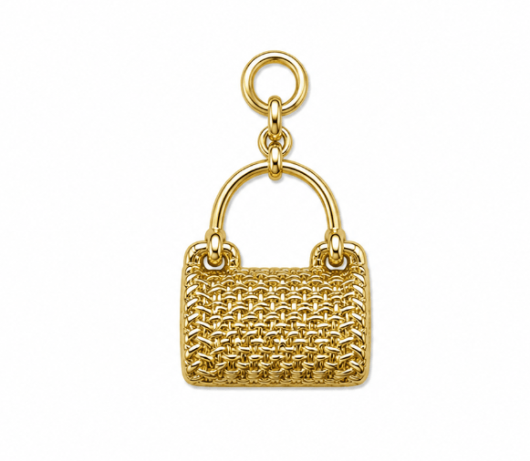 EMBOSSED HANDBAG CHARM best gold plated tarnish and water resistant piece by Irish Jewellery brand - Lynott Jewellery