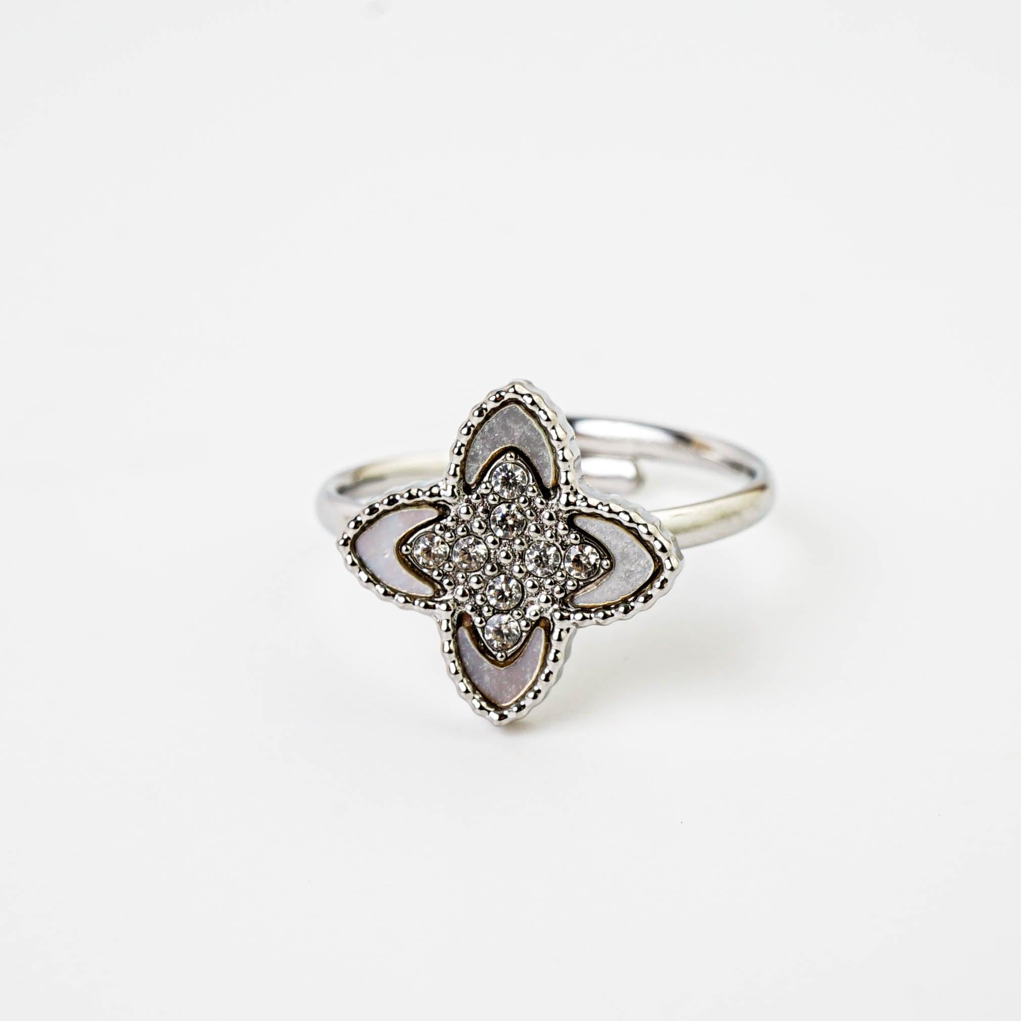 White Clover Studs & Adjustable Ring Boxed Gift Set (Silver) best gold plated tarnish and water resistant piece by Irish Jewellery brand - Lynott Jewellery