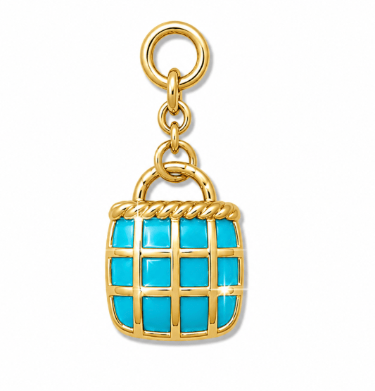BLUE HANDBAG CHARM best gold plated tarnish and water resistant piece by Irish Jewellery brand - Lynott Jewellery