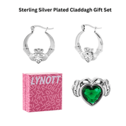Silver Chunky Claddagh Earrings & Emerald Green Ring (Boxed Gift Set) best gold plated tarnish and water resistant piece by Irish Jewellery brand - Lynott Jewellery