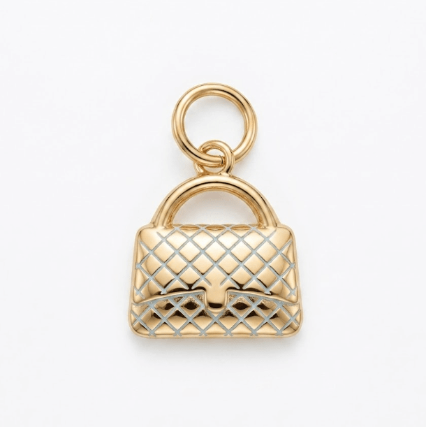 STRIPED HANDBAG CHARM best gold plated tarnish and water resistant piece by Irish Jewellery brand - Lynott Jewellery