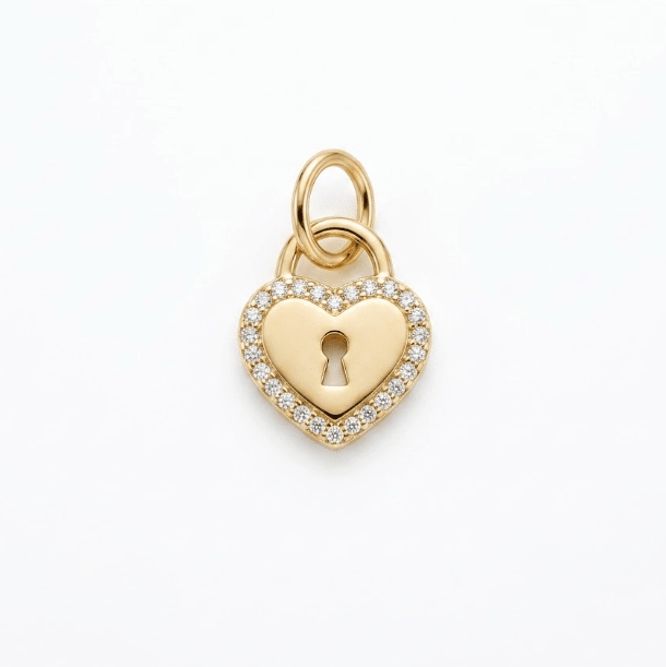 HEART LOCK CHARM best gold plated tarnish and water resistant piece by Irish Jewellery brand - Lynott Jewellery