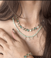 PERSONALISED GREEN NAME NECKLACE best gold plated tarnish and water resistant piece by Irish Jewellery brand - Lynott Jewellery