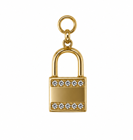 SPARKLE LOCK CHARM best gold plated tarnish and water resistant piece by Irish Jewellery brand - Lynott Jewellery