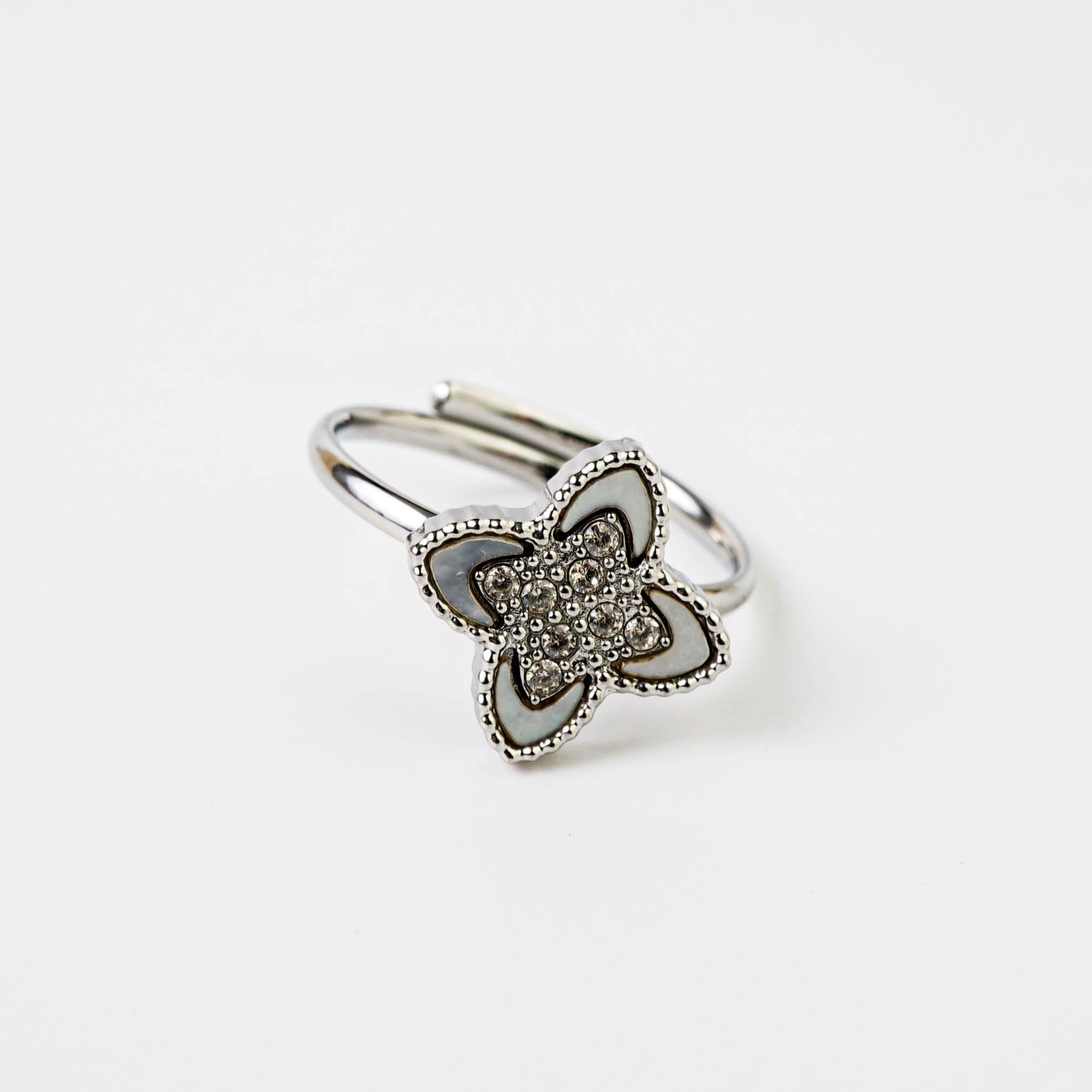 White Clover Studs & Adjustable Ring Boxed Gift Set (Silver) best gold plated tarnish and water resistant piece by Irish Jewellery brand - Lynott Jewellery