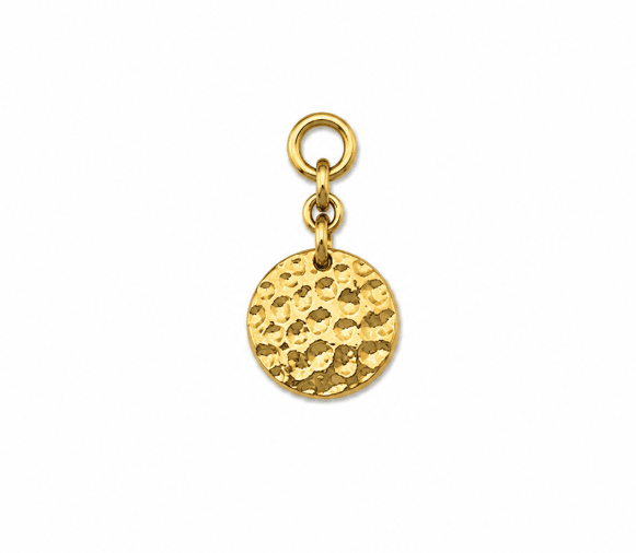 TEXTURED DISC CHARM best gold plated tarnish and water resistant piece by Irish Jewellery brand - Lynott Jewellery