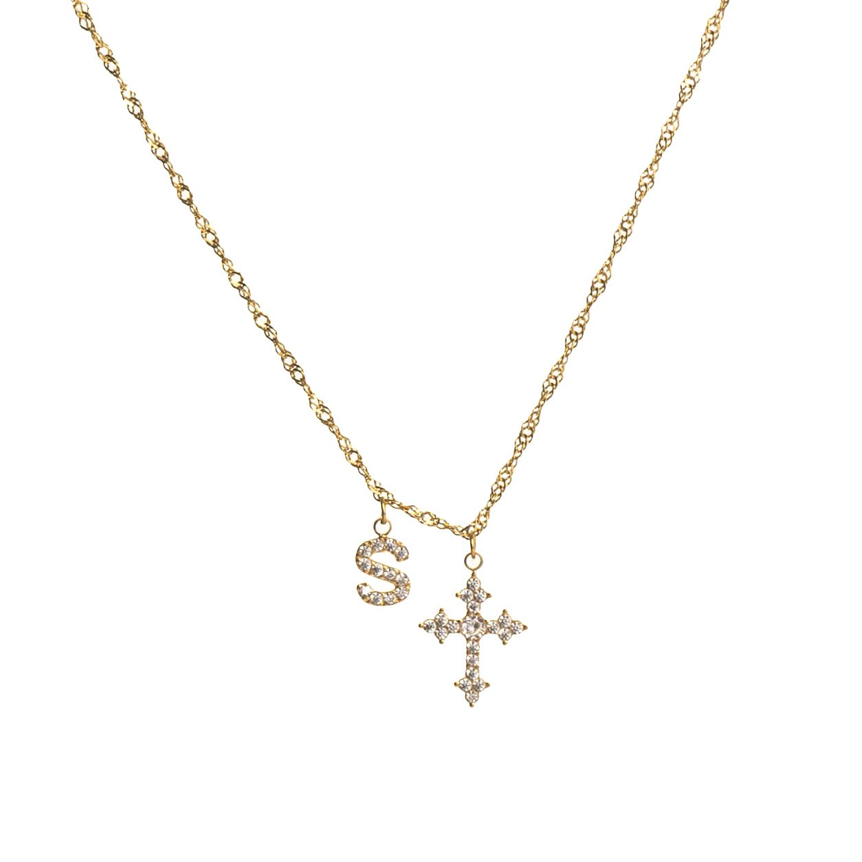 Cross Initial Necklace Gift Set (Cross Initial Necklace + Linear Luxe Bracelet + Gift Box) best gold plated tarnish and water resistant piece by Irish Jewellery brand - Lynott Jewellery