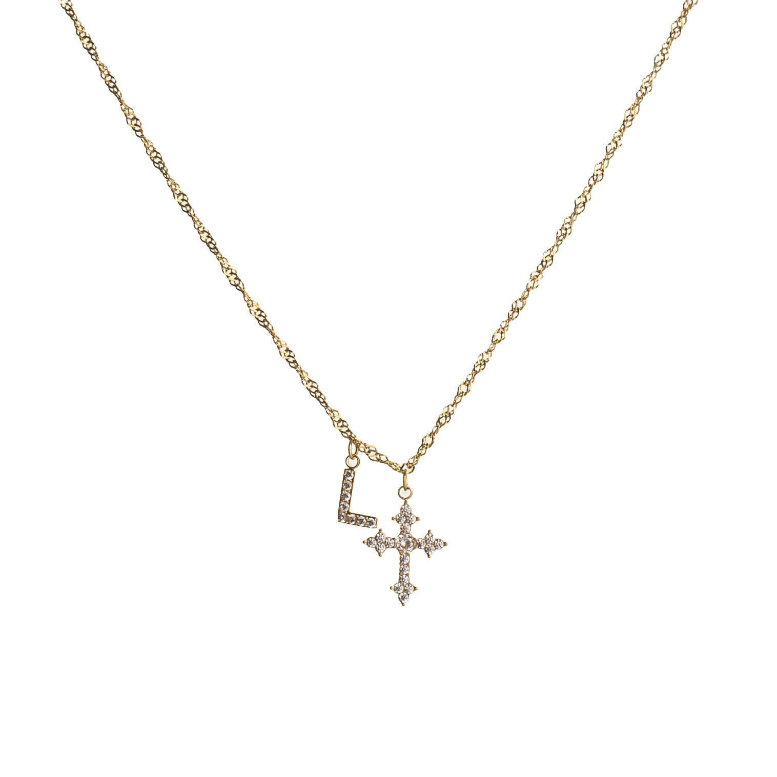 Cross Initial Necklace Gift Set (Cross Initial Necklace + Linear Luxe Bracelet + Gift Box) best gold plated tarnish and water resistant piece by Irish Jewellery brand - Lynott Jewellery