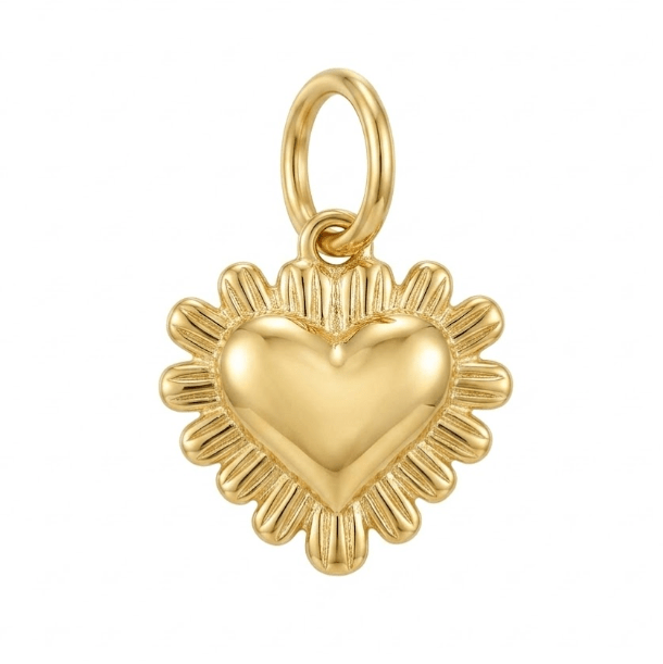 RIBBED HEART CHARM best gold plated tarnish and water resistant piece by Irish Jewellery brand - Lynott Jewellery